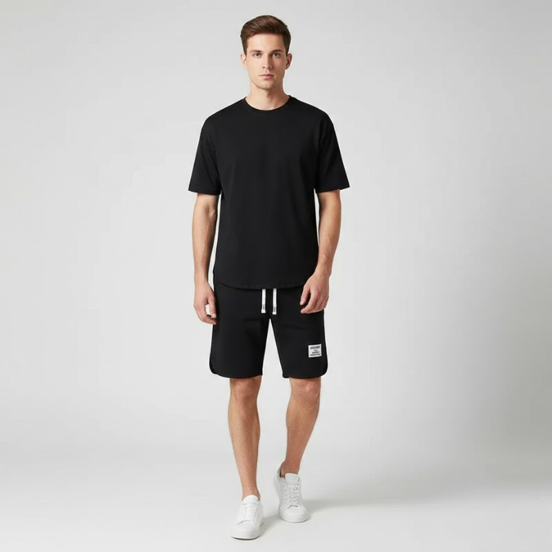 Men’s Short Sleeve Crew Neck T Shirt and Drawstring Shorts 2 Piece Set
