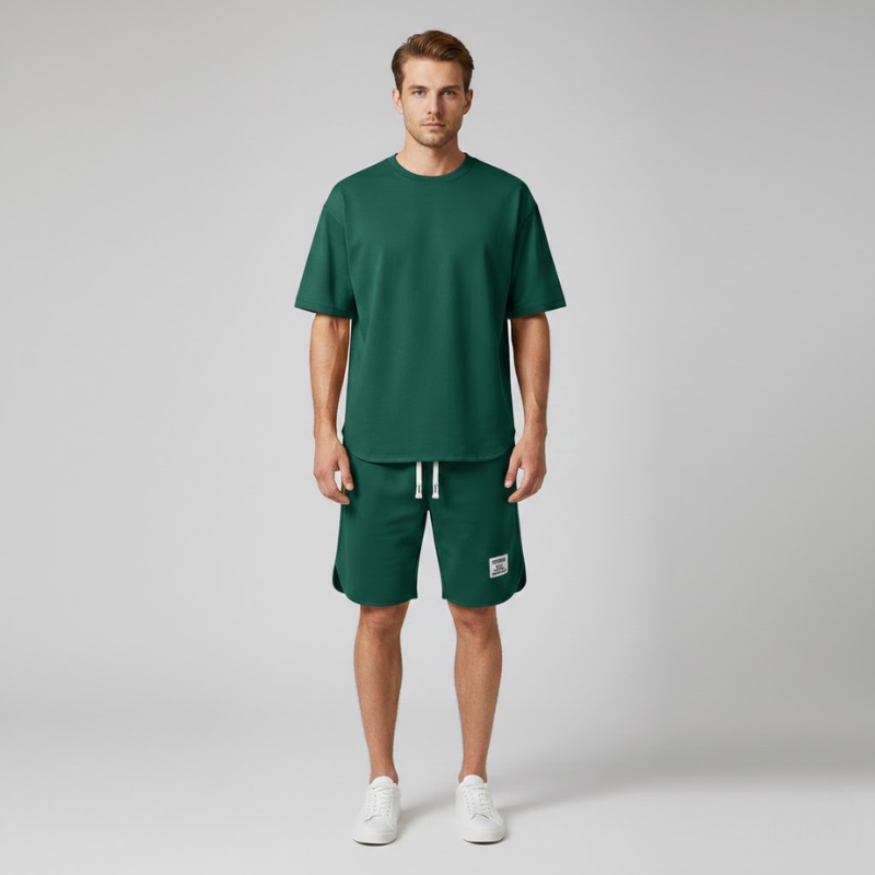 Men’s Short Sleeve Crew Neck T Shirt and Drawstring Shorts 2 Piece Set