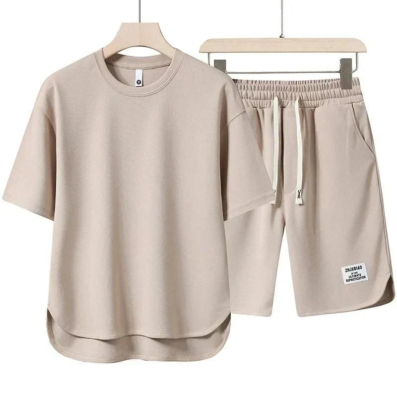 Men’s Short Sleeve Crew Neck T Shirt and Drawstring Shorts 2 Piece Set