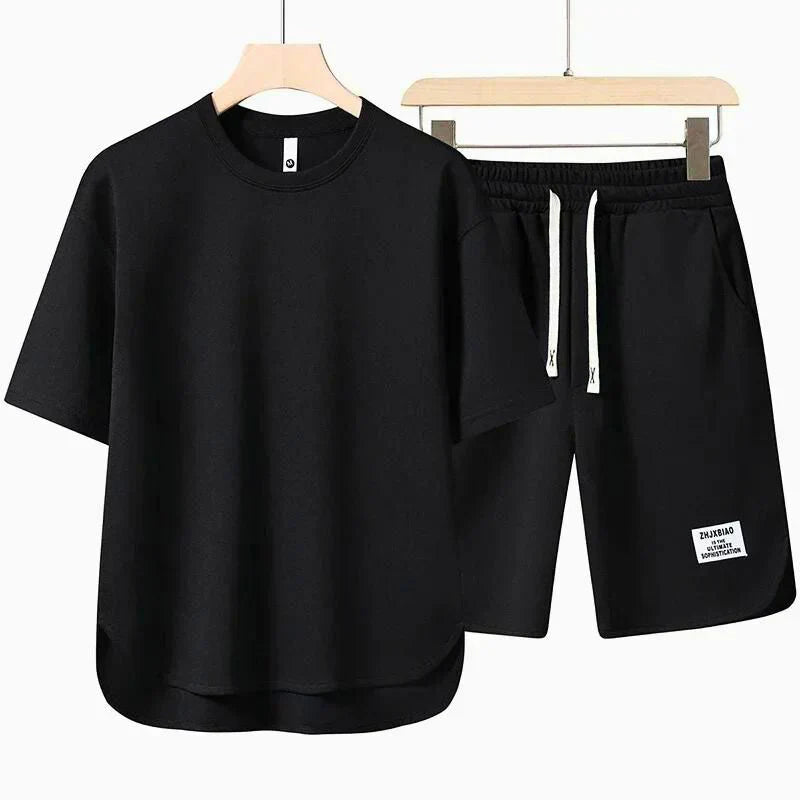 Men’s Short Sleeve Crew Neck T Shirt and Drawstring Shorts 2 Piece Set