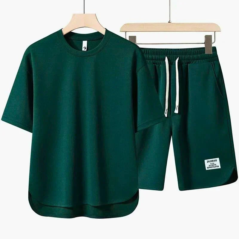 Men’s Short Sleeve Crew Neck T Shirt and Drawstring Shorts 2 Piece Set