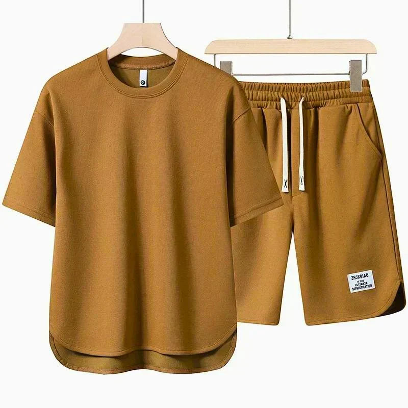 Men’s Short Sleeve Crew Neck T Shirt and Drawstring Shorts 2 Piece Set