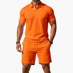 Men’s Short Sleeve Polo Shirt and Drawstring Shorts 2 Piece Lounge Set