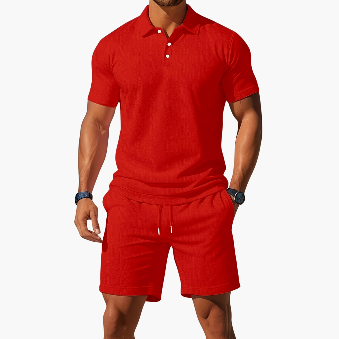 Men’s Short Sleeve Polo Shirt and Drawstring Shorts 2 Piece Lounge Set