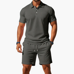 Men’s Short Sleeve Polo Shirt and Drawstring Shorts 2 Piece Lounge Set