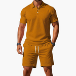 Men’s Short Sleeve Polo Shirt and Drawstring Shorts 2 Piece Lounge Set