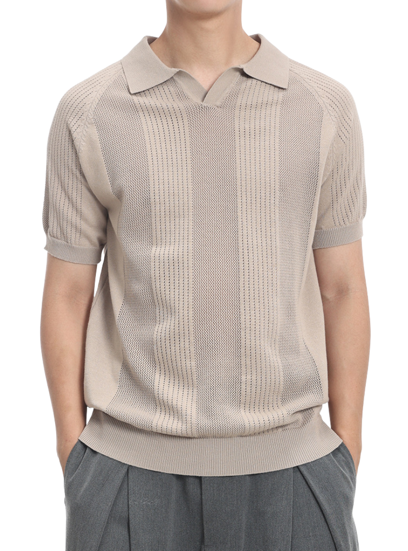 Men's Short Sleeve Vertical Pattern Polo Shirt
