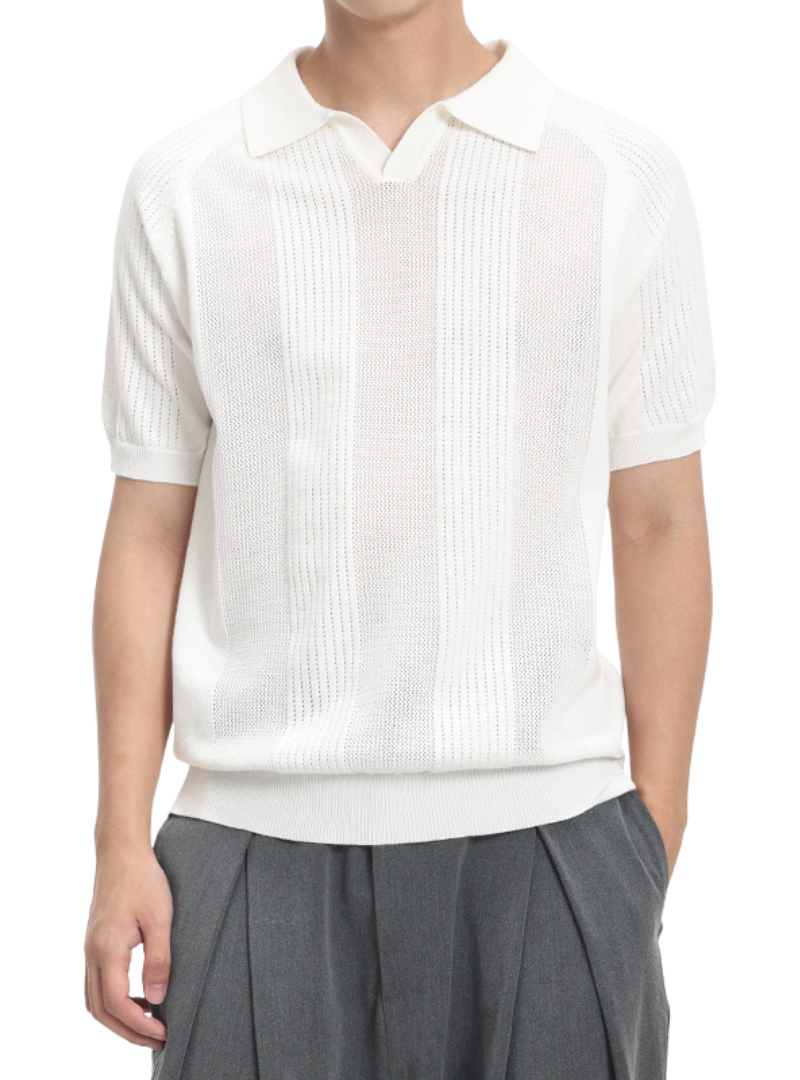 Men's Short Sleeve Vertical Pattern Polo Shirt