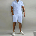 Men’s Short Sleeve Zip Polo Shirt and Drawstring Shorts 2 Piece Set