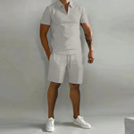 Men’s Short Sleeve Zip Polo Shirt and Drawstring Shorts 2 Piece Set