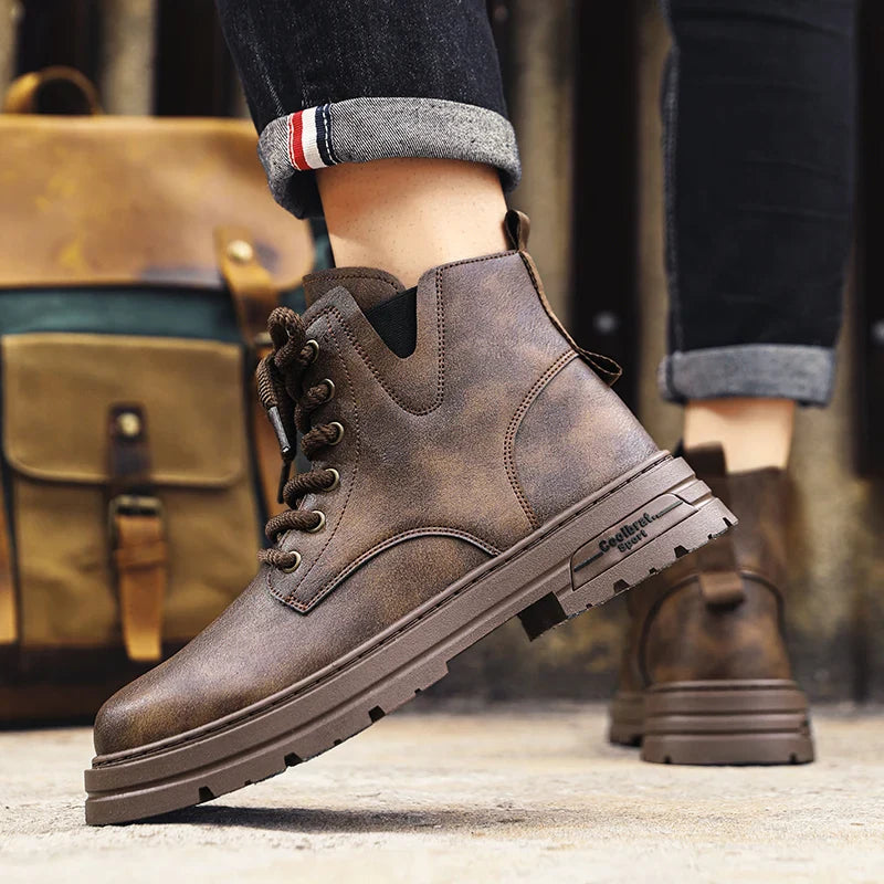 Men’s Side Zip Lace-Up Lug Sole Ankle Boots