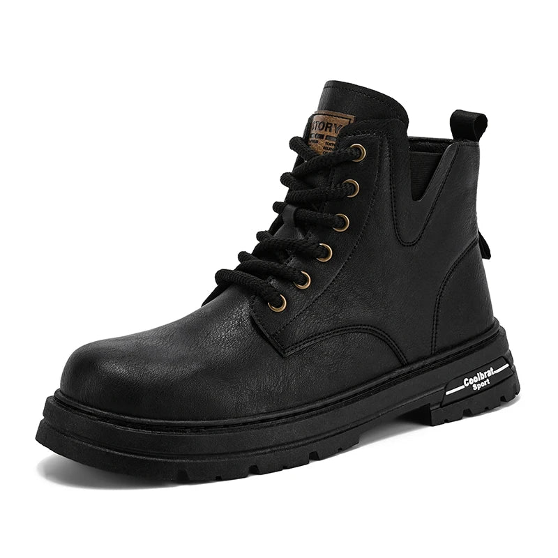 Men’s Side Zip Lace-Up Lug Sole Ankle Boots
