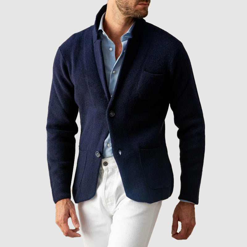 Men's Single-Breasted Patch-Pocket Knit Blazer Jacket