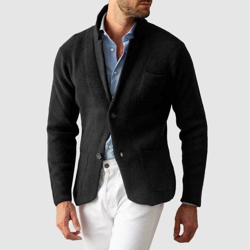 Men's Single-Breasted Patch-Pocket Knit Blazer Jacket