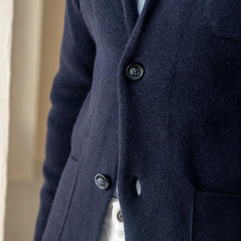 Men's Single-Breasted Patch-Pocket Knit Blazer Jacket
