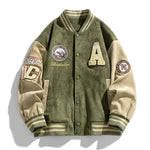 Men’s Snap Button Two-Tone Patch Varsity Bomber Jacket