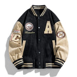 Men’s Snap Button Two-Tone Patch Varsity Bomber Jacket