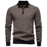 Men’s Stand Collar Quarter Zip Long Sleeve Knit Sweater