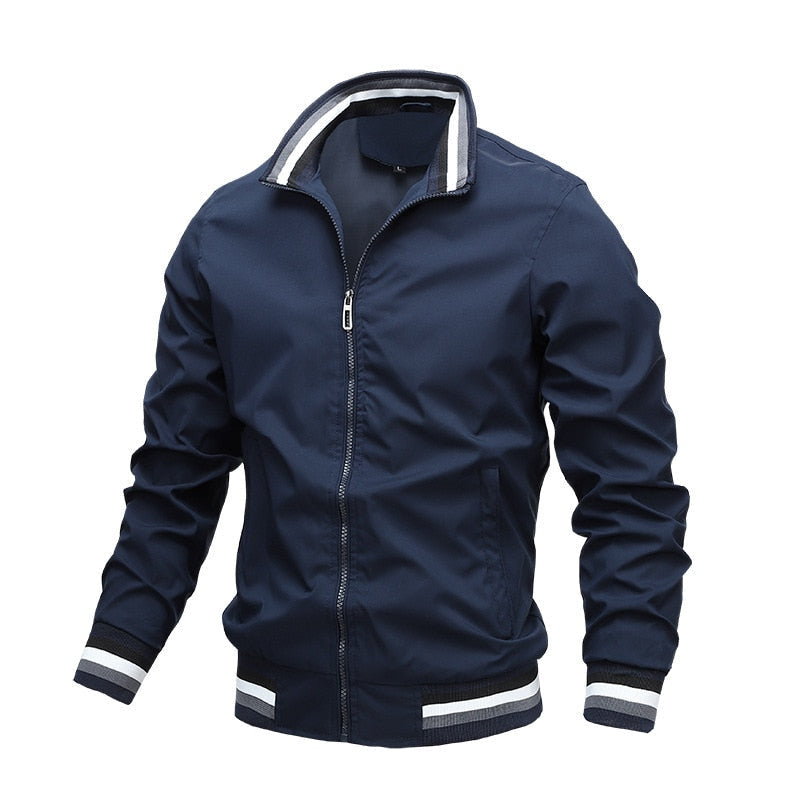 Men’s Stand Collar Zip Front Bomber Jacket