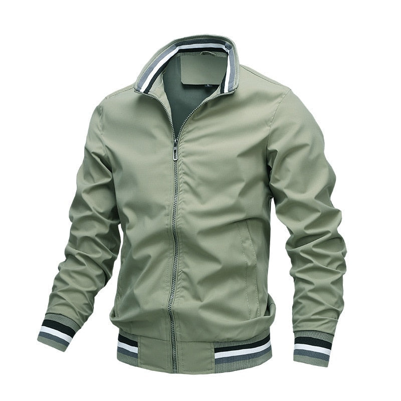 Men’s Stand Collar Zip Front Bomber Jacket