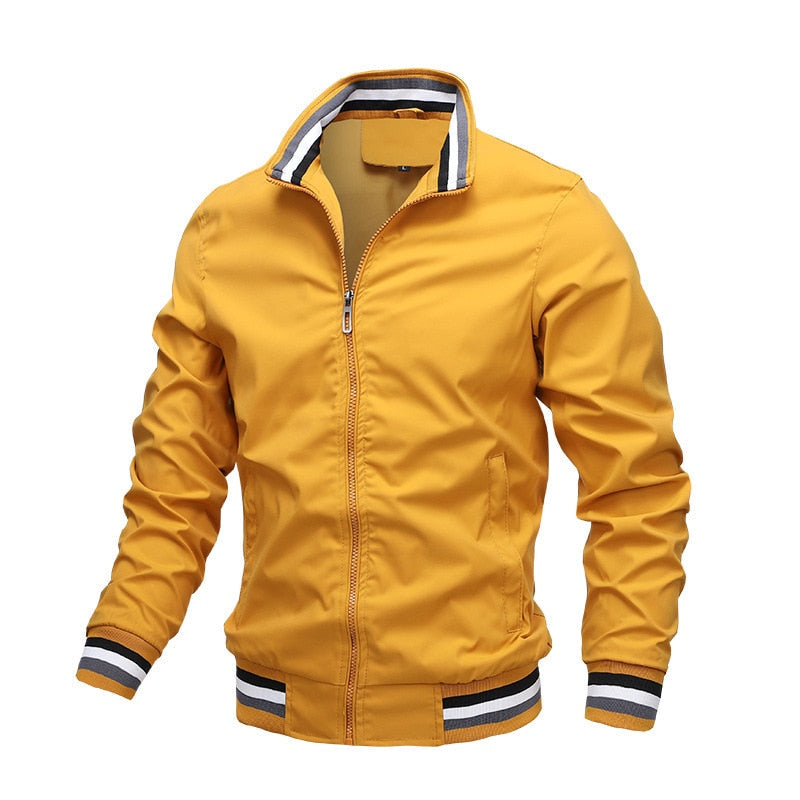 Men’s Stand Collar Zip Front Bomber Jacket