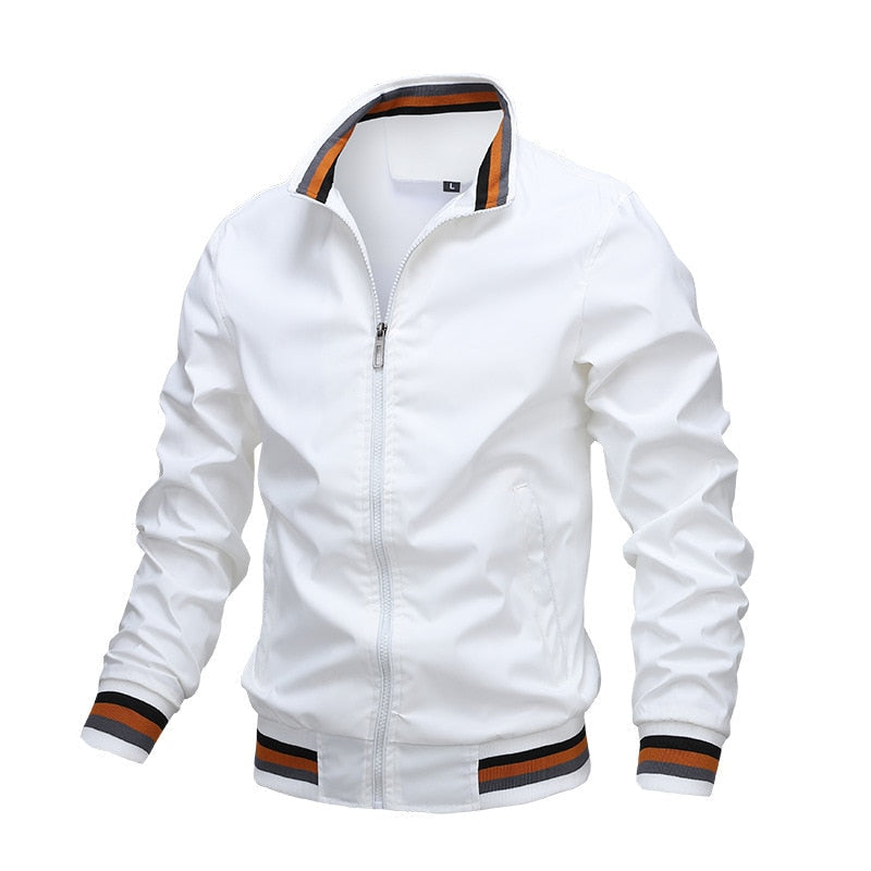 Men’s Stand Collar Zip Front Bomber Jacket