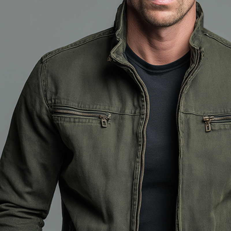 Men's Stand-Collar Zip-Front Utility Jacket