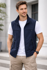 Men's Stand-Collar Zip-Front Vest Jacket