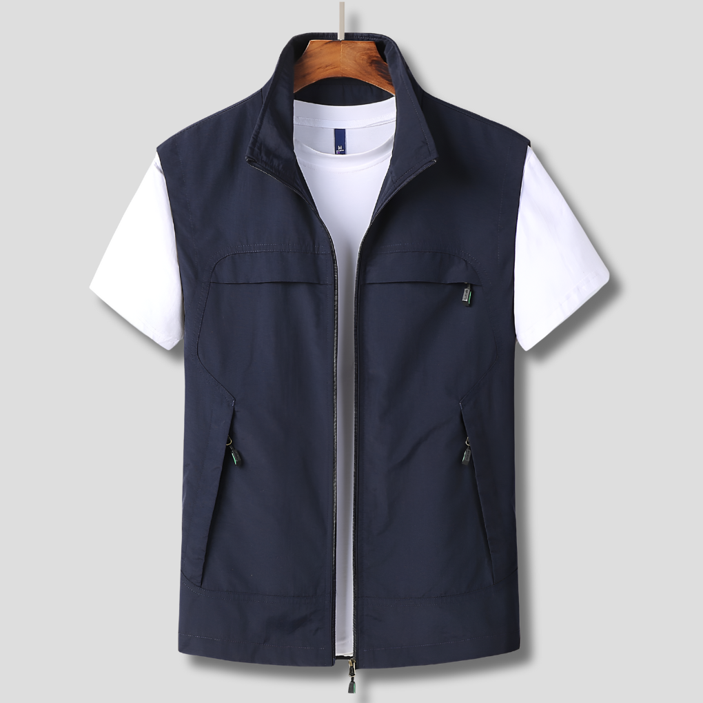 Men's Stand-Collar Zip-Front Vest Jacket
