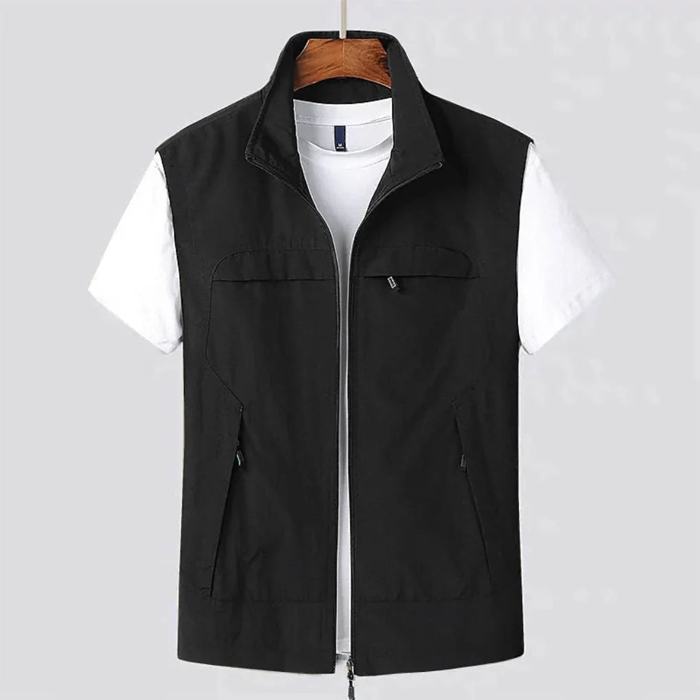 Men's Stand-Collar Zip-Front Vest Jacket
