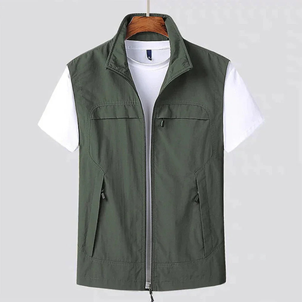 Men's Stand-Collar Zip-Front Vest Jacket