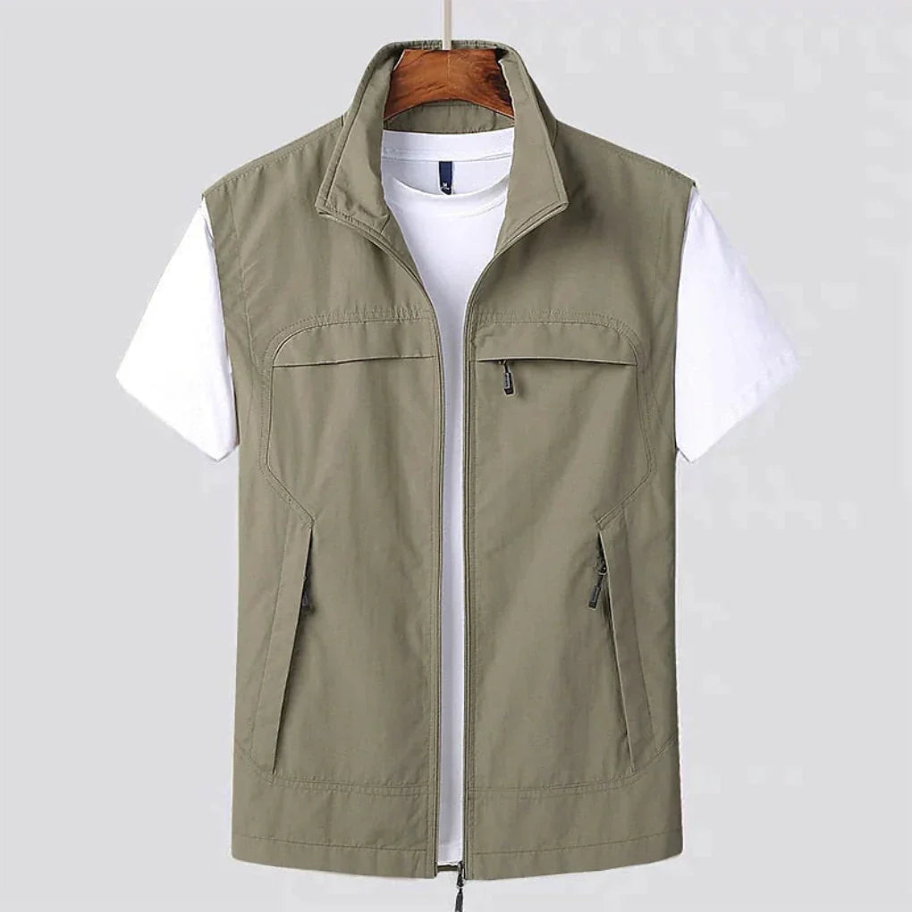 Men's Stand-Collar Zip-Front Vest Jacket