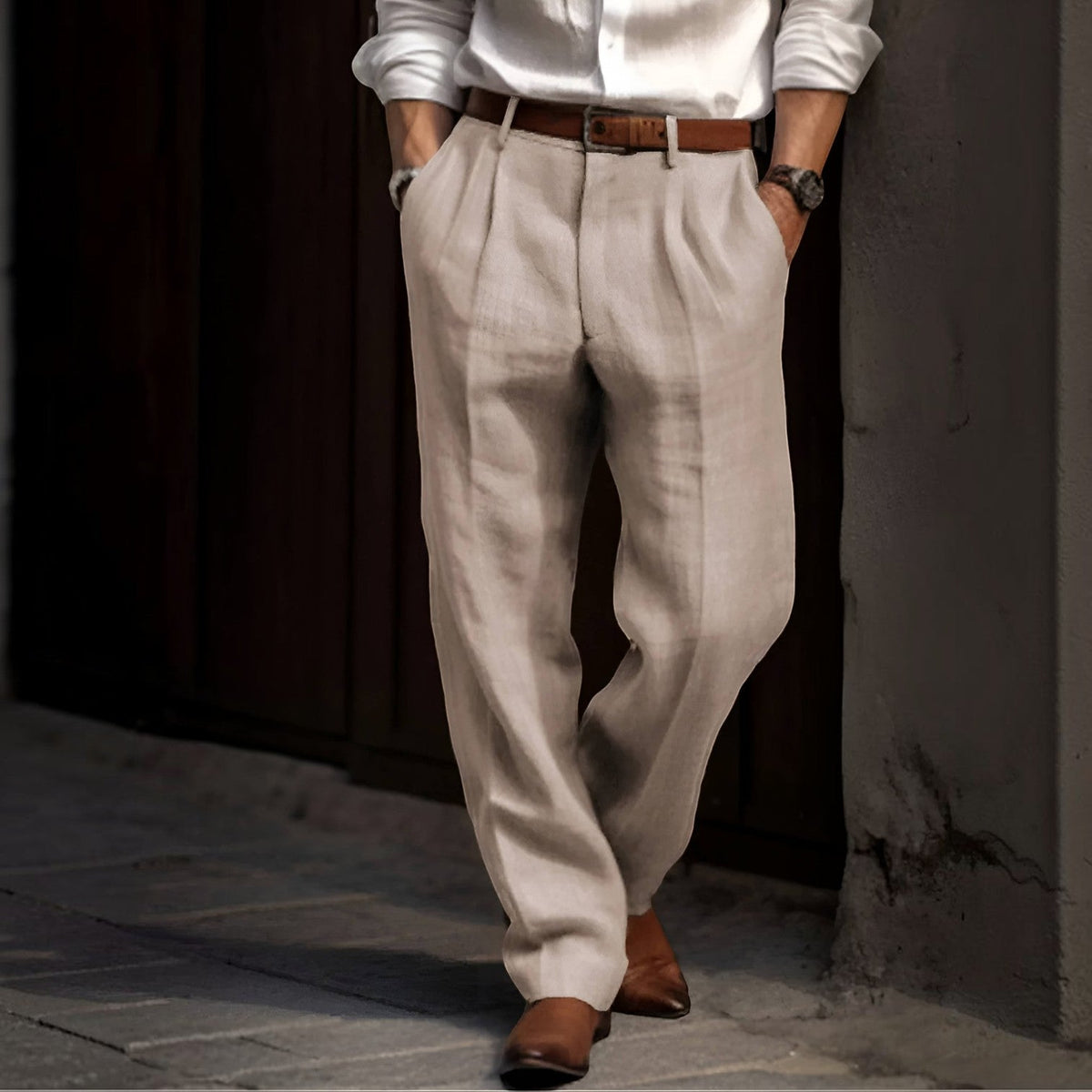 Men's Straight Cut Pleated Pants