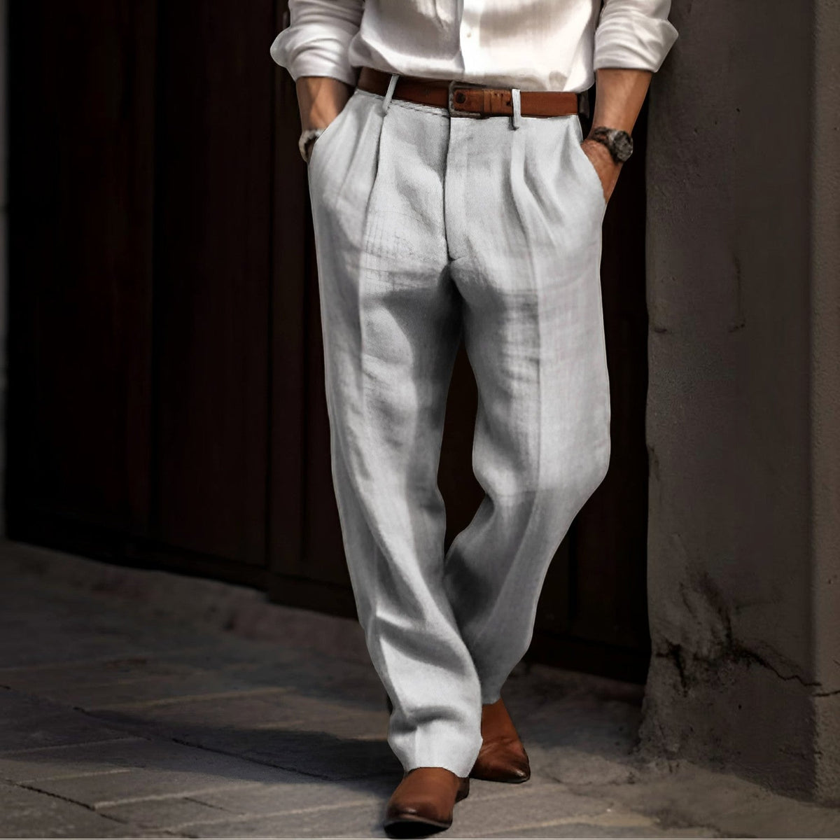 Men's Straight Cut Pleated Pants