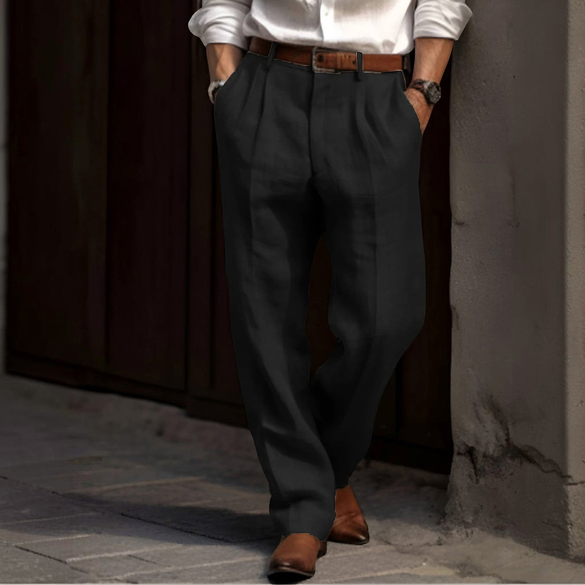 Men's Straight Cut Pleated Pants