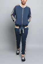 Men’s Stripe Side Zip Up 2 Piece Tracksuit Set