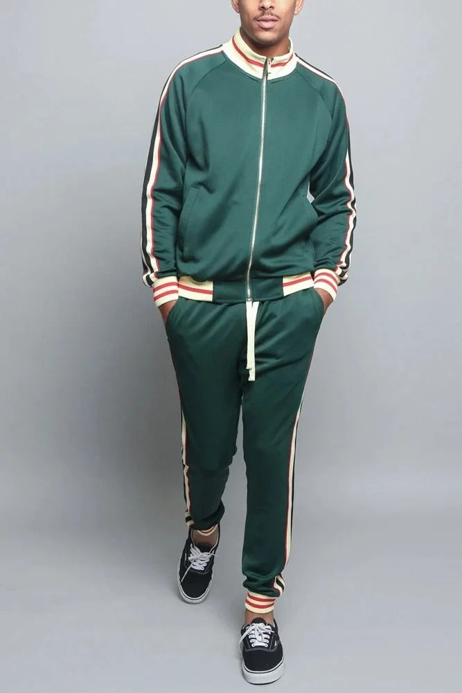 Men’s Stripe Side Zip Up 2 Piece Tracksuit Set