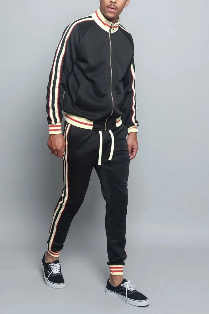 Men’s Stripe Side Zip Up 2 Piece Tracksuit Set