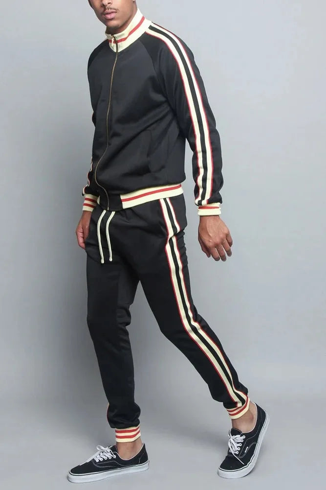 Men’s Stripe Side Zip Up 2 Piece Tracksuit Set