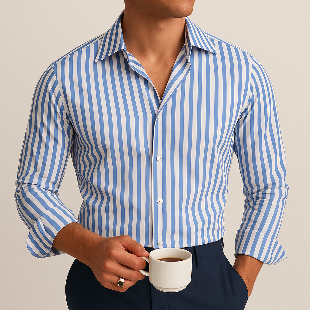 Men's Striped Button-Down Long-Sleeve Shirt
