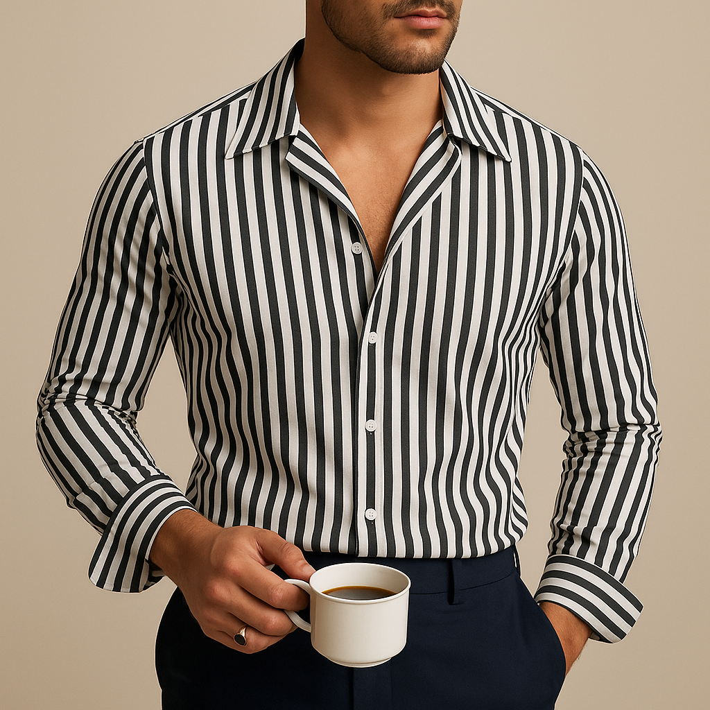Men's Striped Button-Down Long-Sleeve Shirt