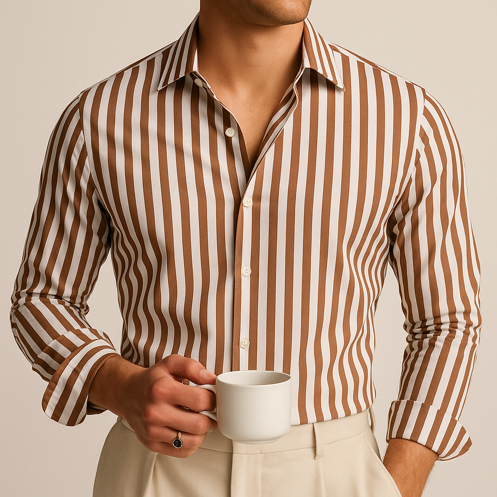 Men's Striped Button-Down Long-Sleeve Shirt