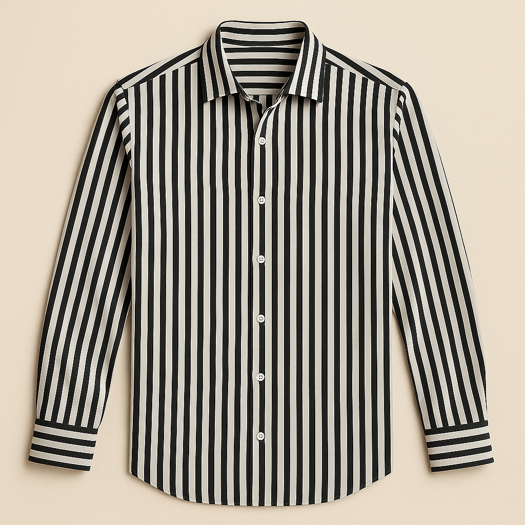 Men's Striped Button-Down Long-Sleeve Shirt