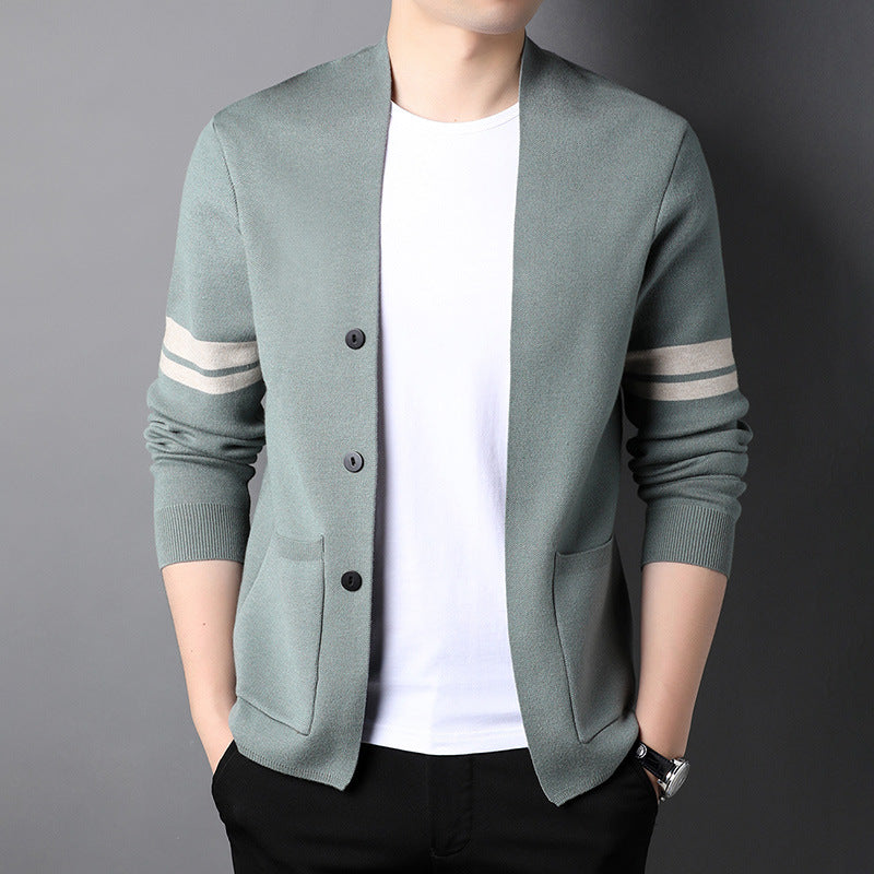 Men's Striped Button Front Long Sleeve Pocket Open Cardigan