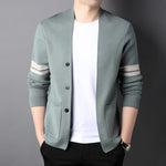 Men's Striped Button Front Long Sleeve Pocket Open Cardigan