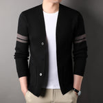 Men's Striped Button Front Long Sleeve Pocket Open Cardigan