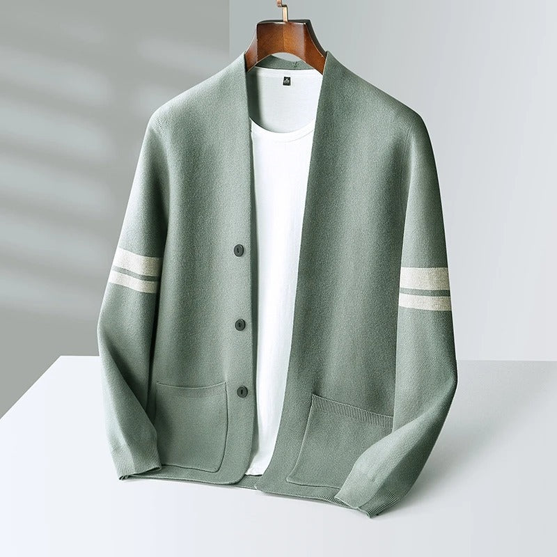 Men's Striped Button Front Long Sleeve Pocket Open Cardigan