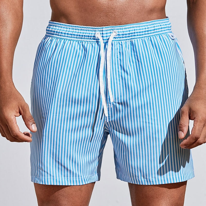 Men’s Striped Drawstring Swimming Trunks