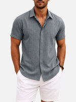 Men’s Textured Button Down Short Sleeve Collared Casual Shirt