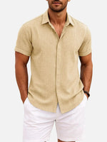 Men’s Textured Button Down Short Sleeve Collared Casual Shirt
